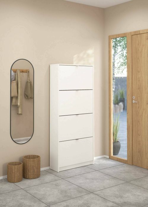 Scarpiera Natalie, Mobile portascarpe, Armadio da ingresso multiuso, Mobiletto per calzature, 70x24 h162 cm, Bianco