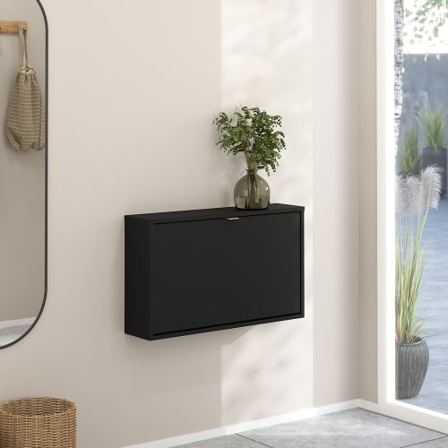 Scarpiera Nero un Ripiano Un'anta 70.3x16.55x41.8h cm, 2 Vani - Loveno