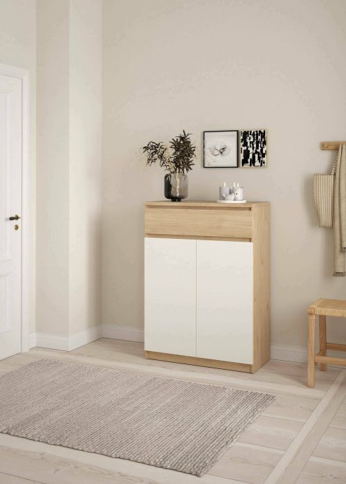 Scarpiera Noelle, Mobile portascarpe, Armadio da ingresso multiuso, Mobiletto per calzature, 40x80 h111 cm, Rovere e Bianco