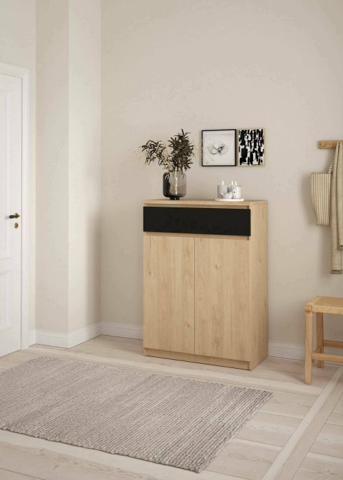 Scarpiera Noelle, Mobile portascarpe, Armadio da ingresso multiuso, Mobiletto per calzature, 40x80 h111 cm, Rovere e Nero