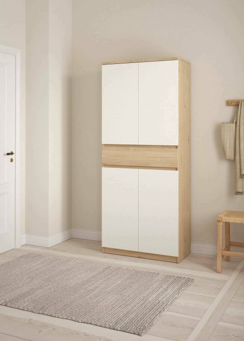 Scarpiera Nolwenn, Mobile portascarpe, Armadio da ingresso multiuso, Mobiletto per calzature, 40x80 h192 cm, Rovere e Bianco