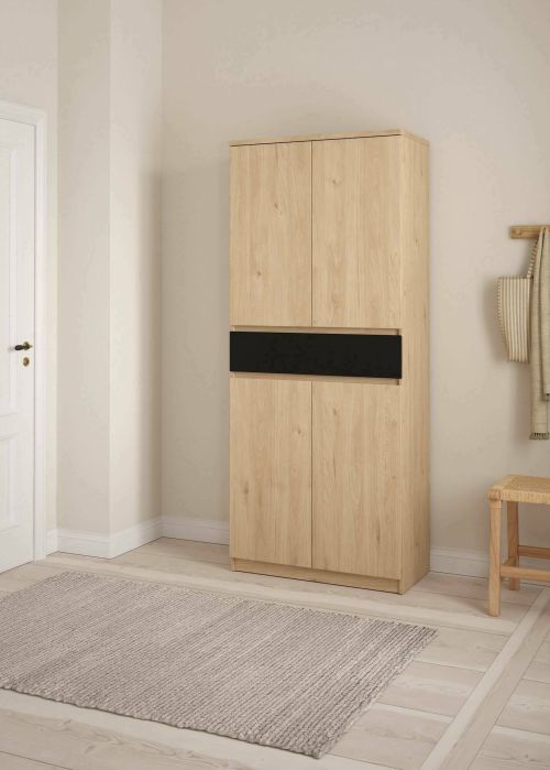 Scarpiera Nolwenn, Mobile portascarpe, Armadio da ingresso multiuso, Mobiletto per calzature, 40x80 h192 cm, Rovere e Nero