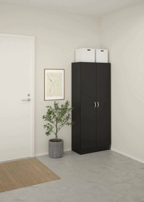 Scarpiera Oceane, Mobile portascarpe, Armadio da ingresso multiuso, Mobiletto per calzature, 35x69 h170 cm, Nero