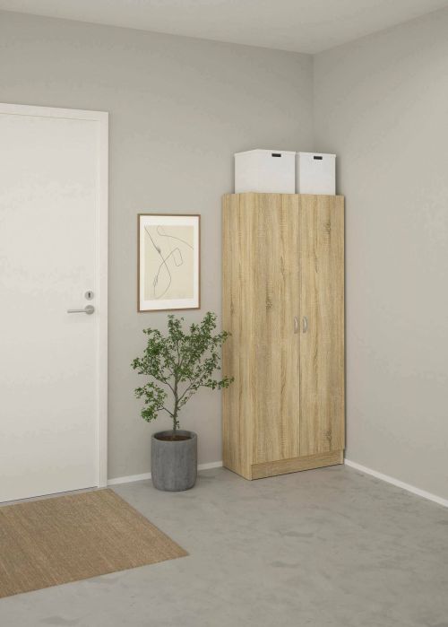 Scarpiera Oceane, Mobile portascarpe, Armadio da ingresso multiuso, Mobiletto per calzature, 69x35 h170 cm, Quercia