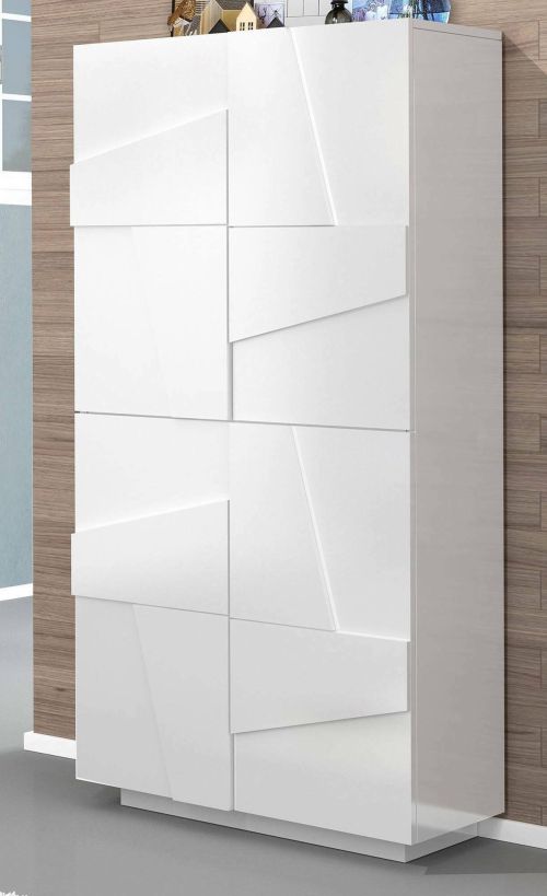 Scarpiera Orfeo, Mobile multiuso a 4 ante battenti, Portascarpe da ingresso, 100% Made in Italy, cm 81x38h167, Bianco lucido