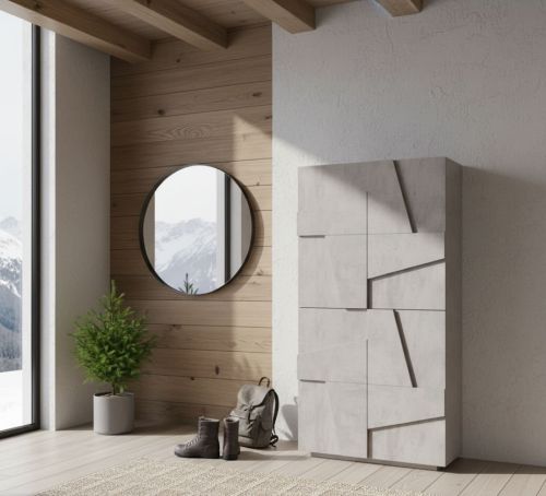 Scarpiera Orfeo, Mobile multiuso a 4 ante battenti, Portascarpe da ingresso, 100% Made in Italy, cm 81x38h167, Cemento