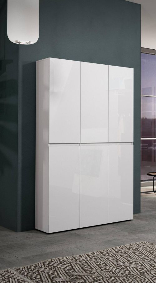 Scarpiera Paarl, Mobile portascarpe, Armadio da ingresso multiuso, Mobiletto per calzature, Made in Italy, 122x34h200 cm, Bianco lucido