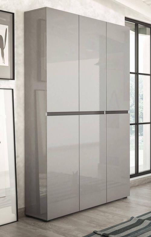 Scarpiera Paarl, Mobile portascarpe, Armadio da ingresso multiuso, Mobiletto per calzature, Made in Italy, 122x34h200 cm, Grigio