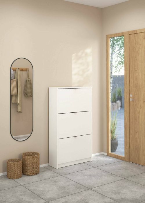 Scarpiera Paris, Mobile portascarpe, Armadio da ingresso multiuso, Mobiletto per calzature, 70x24 h124 cm, Bianco