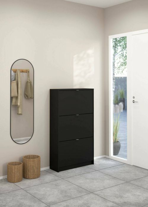 Scarpiera Paris, Mobile portascarpe, Armadio da ingresso multiuso, Mobiletto per calzature, 70x24 h124 cm, Nero