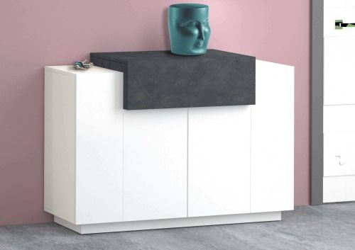 Scarpiera Peter, Mobile multiuso a 2 ante e 1 anta a ribalta-, Portascarpe da ingresso, 100% Made in Italy, cm 120x45h86, Bianco lucido e Ardesia