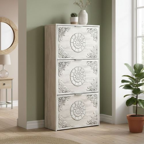 Scarpiera rustica 3 ante bianca 60x113h cm in legno - Asca