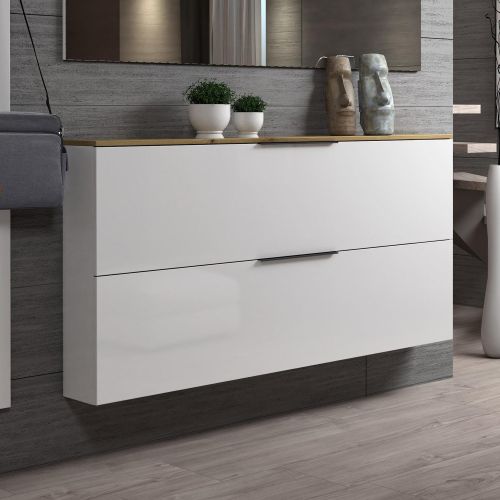 Scarpiera sospesa 2 ante bianca lucida e rovere 160x80h cm - Achiko