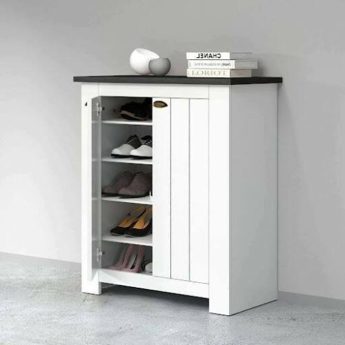 Scarpiera Tonio, Porta scarpe salvaspazio a 2 ante, Armadio multifunzione da ingresso, 84x42h100 cm, Bianco e Ardesia