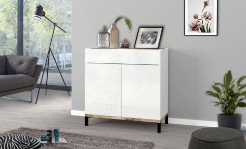 Scarpiera Variscite, cm 80x40h80, Bianco lucido e Acero