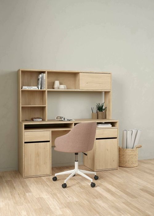 Scrivania Agnella, Scrittoio multiuso, Tavolo per ufficio porta PC, Piano di lavoro, 48x149 h156 cm, Rovere