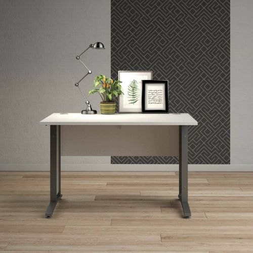 Scrivania Albertine, Scrittoio multiuso, Tavolo per ufficio porta PC, Piano di lavoro, 120x80 h75 cm, Bianco e Grigio