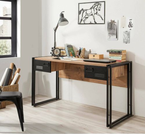Scrivania Alkes, Scrittoio angolare, Tavolo ufficio multiuso, Scrivania salvaspazio multi posizione, 139x60h75 cm, Quercia e Nero