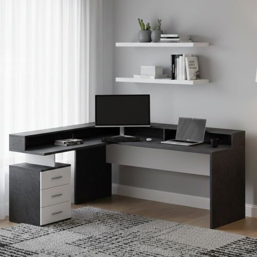Scrivania angolare ardesia 180x90cm con 3 cassetti - Leonilda