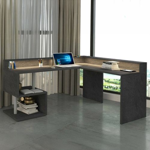 Scrivania angolare ardesia 180x93cm con supporto computer - Adelma