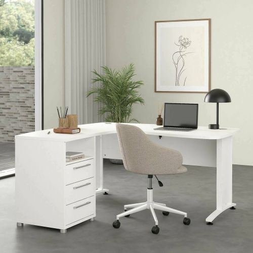 Scrivania angolare bianca 159x150cm con 3 cassetti - Estong
