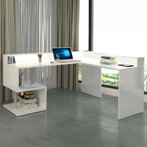 Scrivania angolare bianca 180x93cm con supporto computer - Adelma