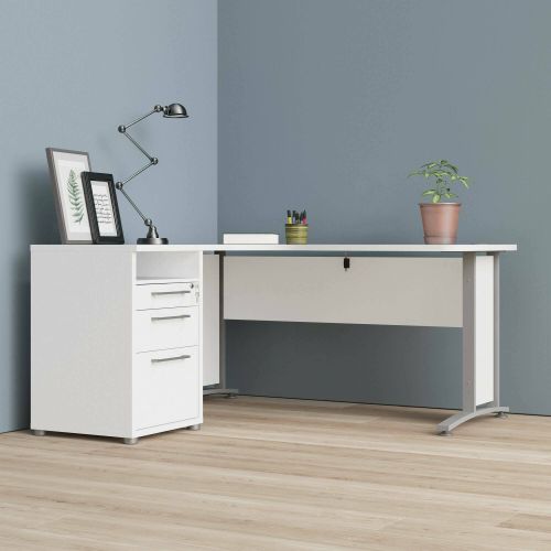 Scrivania angolare bianca e grigia 159x150cm con 3 cassetti - Alfango