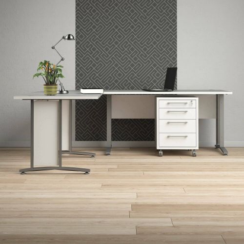 Scrivania angolare bianca e grigia 230x200cm con 4 cassetti - Agerato