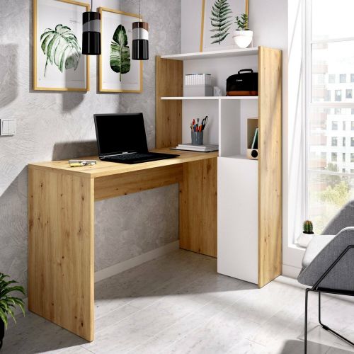 Scrivania angolare bianca e rovere nodi 110x81cm con libreria - Aiden