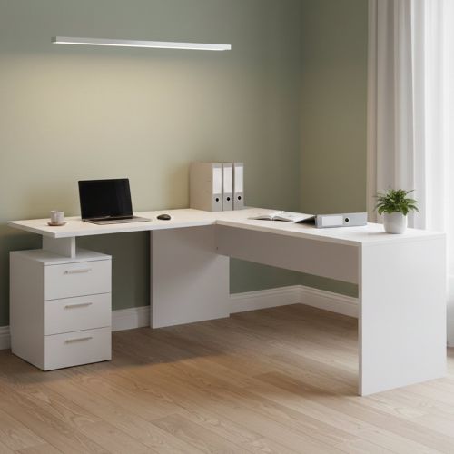 Scrivania angolare bianca lucida 180x60cm da ufficio - Ascuby
