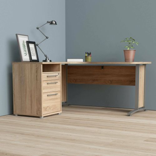 Scrivania angolare grigia e quercia 159x150cm con 3 cassetti - Alfango