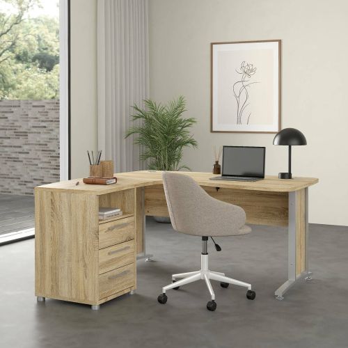 Scrivania angolare quercia 159x150cm con 3 cassetti - Lumpur