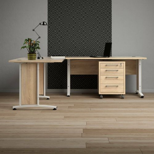 Scrivania angolare quercia e bianca 230x200cm con 4 cassetti - Megh