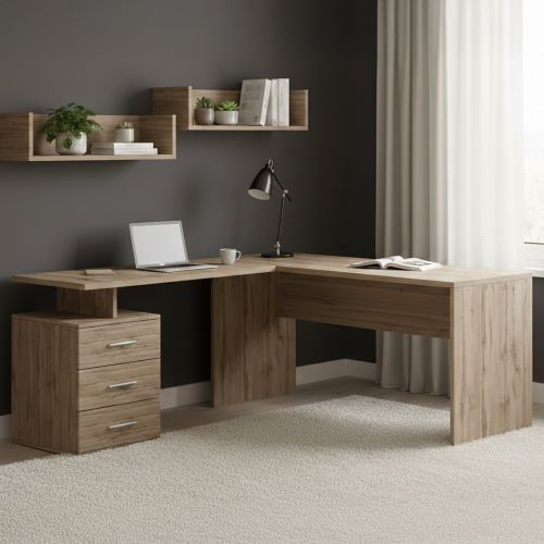 Scrivania angolare rovere 180x60cm con 3 cassetti - Ascuby