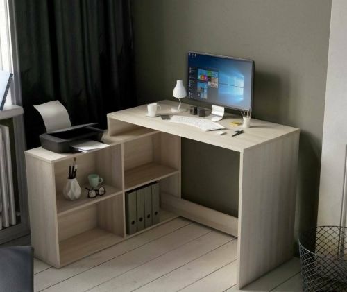 Scrivania Arros, Scrittoio multiuso, Tavolo per ufficio porta PC, Piano di lavoro, 112x101 h77 cm, Rovere e Bianco