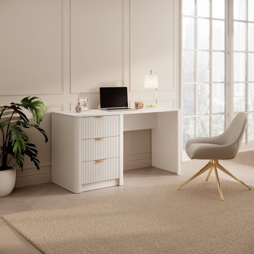 Scrivania Beige oro 3 Cassetti un Ripiano 140x55x76h cm, Lineare - Kanotini
