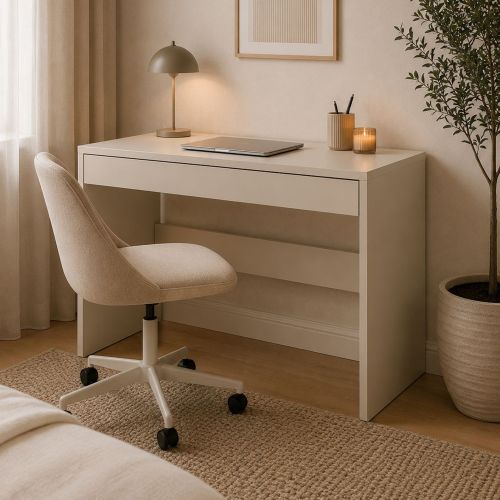 Scrivania Beige un Cassetto un Ripiano 100x50x77h cm, Materiale Piano in Legno Nobilitato - Linomoni