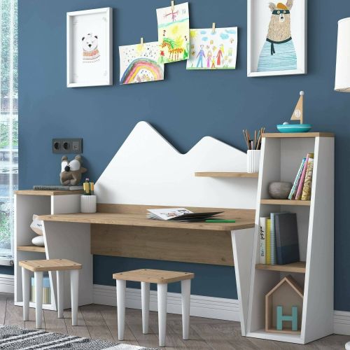 Scrivania bianca e noce 180x45cm - Set tavolo e sedie Dionisia