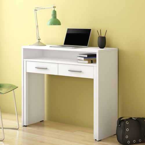 Scrivania Bianco 2 Cassetti Modulabile 98.6x36.6x86.9h cm, un Vano - Opaglio