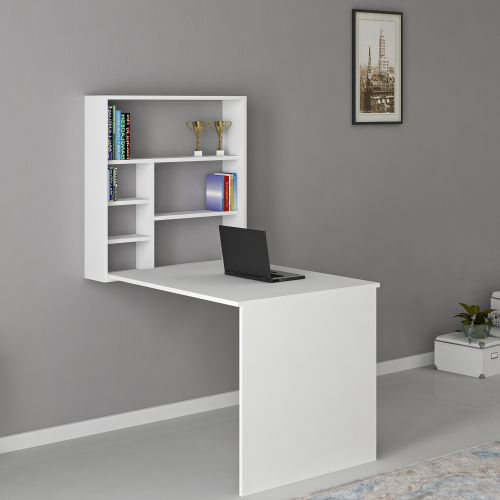 Scrivania Bianco 5 Ripiani 6 Vani 59x90x74h cm, con Libreria - Veglio