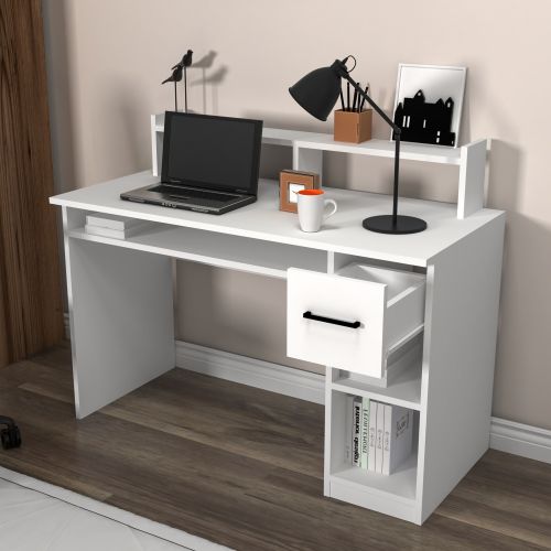 Scrivania Bianco 5 Ripiani un Cassetto 99x120x55h cm, 5 Vani - Roletto