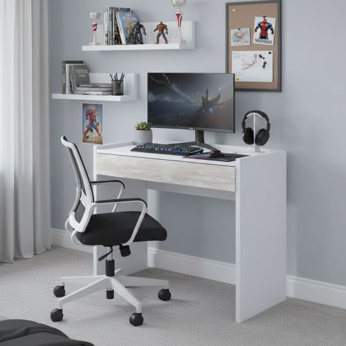 Scrivania Bianco Bianco Anticato un Cassetto Ripiani 81.5x40x77h cm, Ante - Veroli