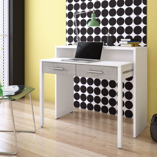Scrivania Bianco Cemento Grigio Modulabile 2 Cassetti 98.6x36.6x86.9h cm, un Vano - Opaglio
