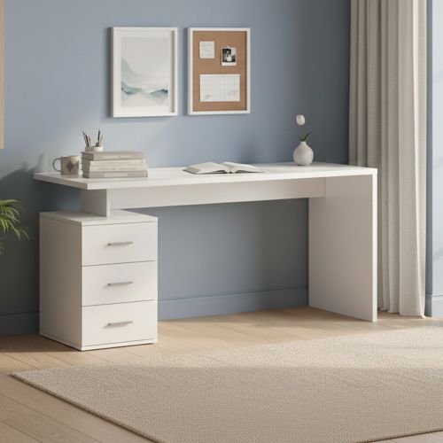 Scrivania Bianco Lucido Modulabile 3 Cassetti 160x60x75h cm, Ripiani - Abisse