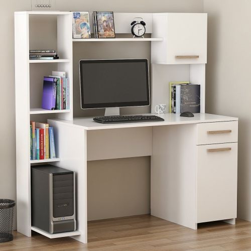 Scrivania Bianco Marrone Rovere 6 Ripiani un Cassetto 120x60x77h cm, 2 Ante - Marrucina