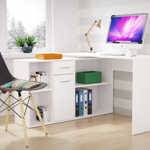 Scrivania Bianco Modulabile Angolare 122x120x75h cm, un Cassetto - Linare