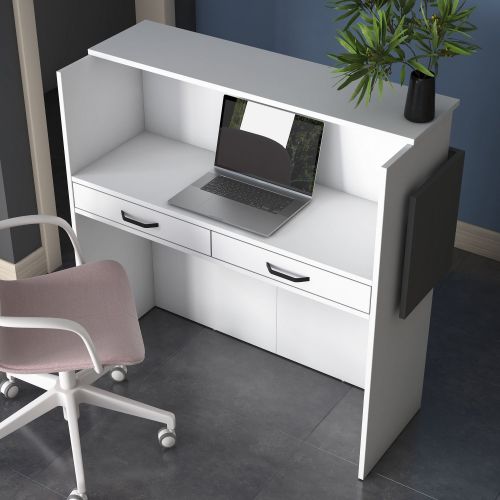 Scrivania Bianco Nero Antracite un Ripiano 2 Cassetti 110x40x110h cm, Banco Reception - Volano