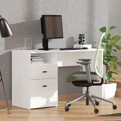 Scrivania Bianco Opaco Nero 2 Cassetti 2 Ripiani 127x51x77h cm, un Vano - Frutal