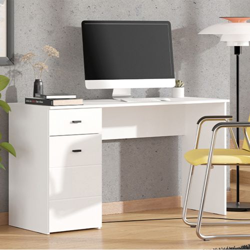 Scrivania Bianco Opaco Nero un Cassetto un Ripiano 140x50x77h cm, Un'anta - Porven