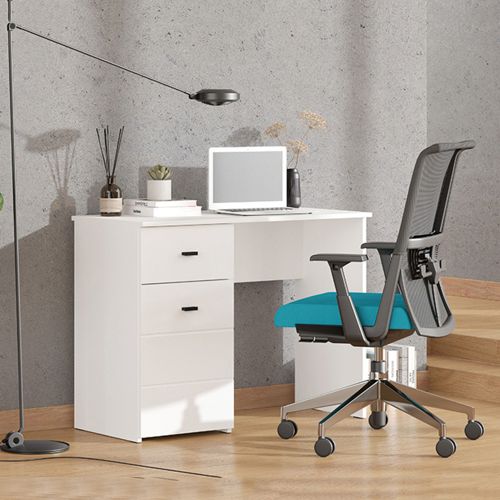 Scrivania Bianco Opaco Nero un Cassetto un Ripiano 98x45x74h cm, Un'anta - Cocham